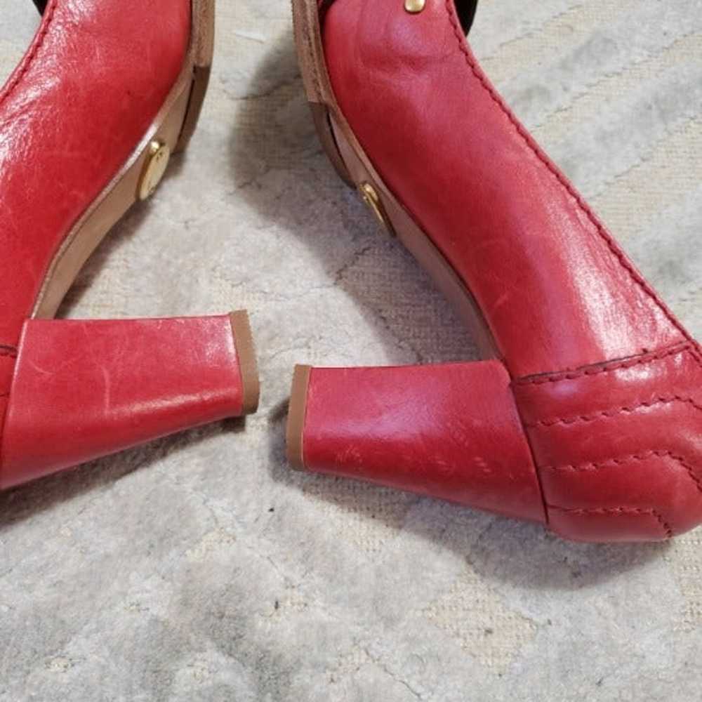 Chloe Red Leather Block Heel Pumps - image 4