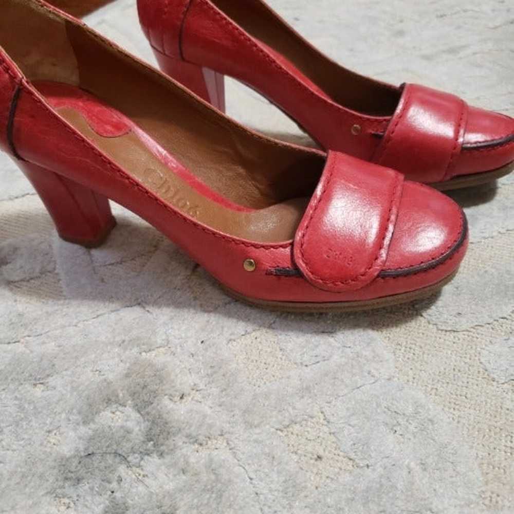 Chloe Red Leather Block Heel Pumps - image 6