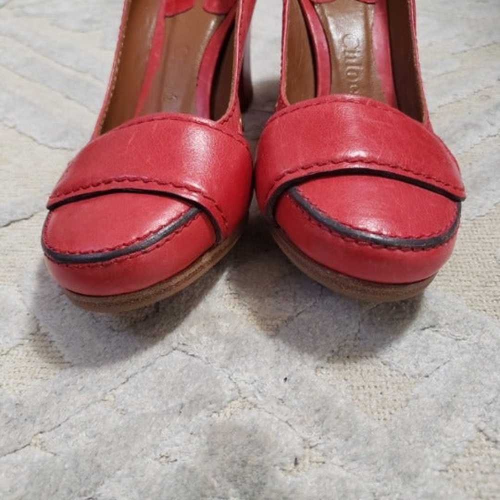 Chloe Red Leather Block Heel Pumps - image 7