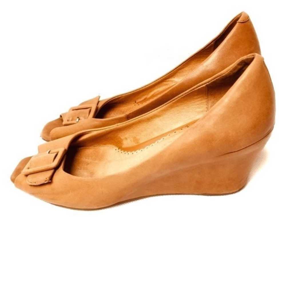 Miz Mooz tan Leather Peep Toe buckle toe Wedge sh… - image 2