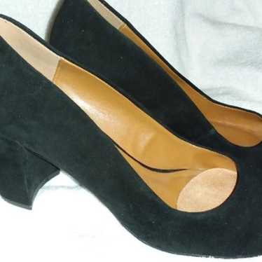 Halston Black Suede Spool Heel 7M - image 1