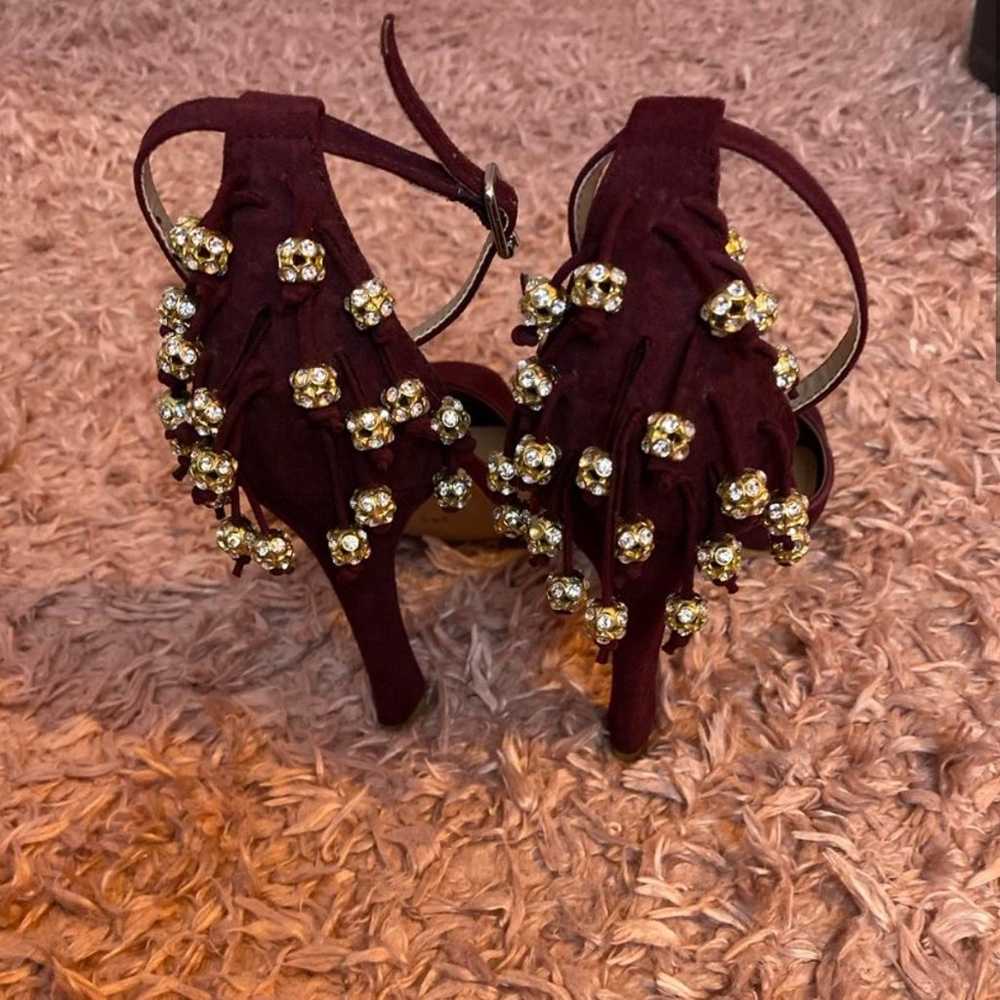 purple BCBG peep toe heels with decorations in th… - image 2