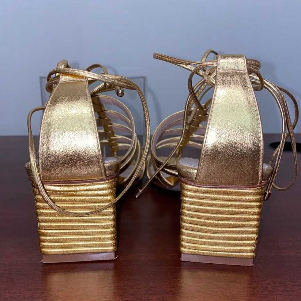 SCHUTZ Gold Strappy Ankle Tie Block Heel Sandals … - image 10