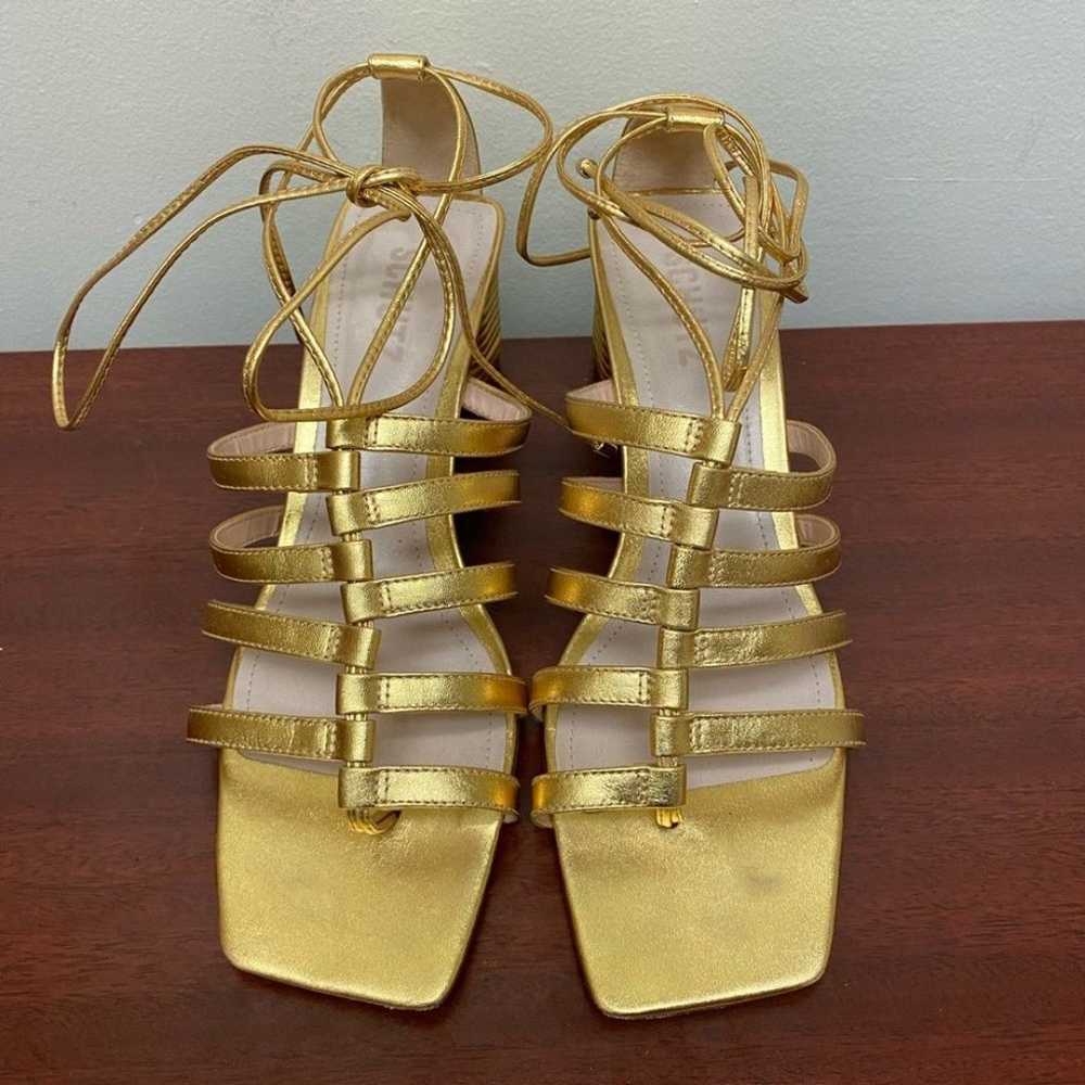 SCHUTZ Gold Strappy Ankle Tie Block Heel Sandals … - image 2