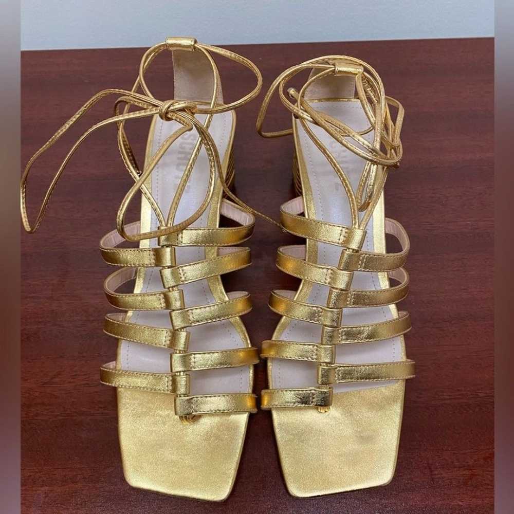SCHUTZ Gold Strappy Ankle Tie Block Heel Sandals … - image 6
