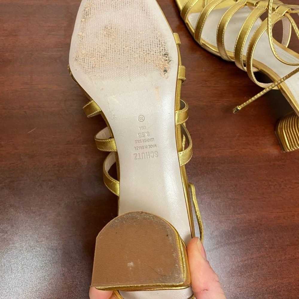 SCHUTZ Gold Strappy Ankle Tie Block Heel Sandals … - image 7
