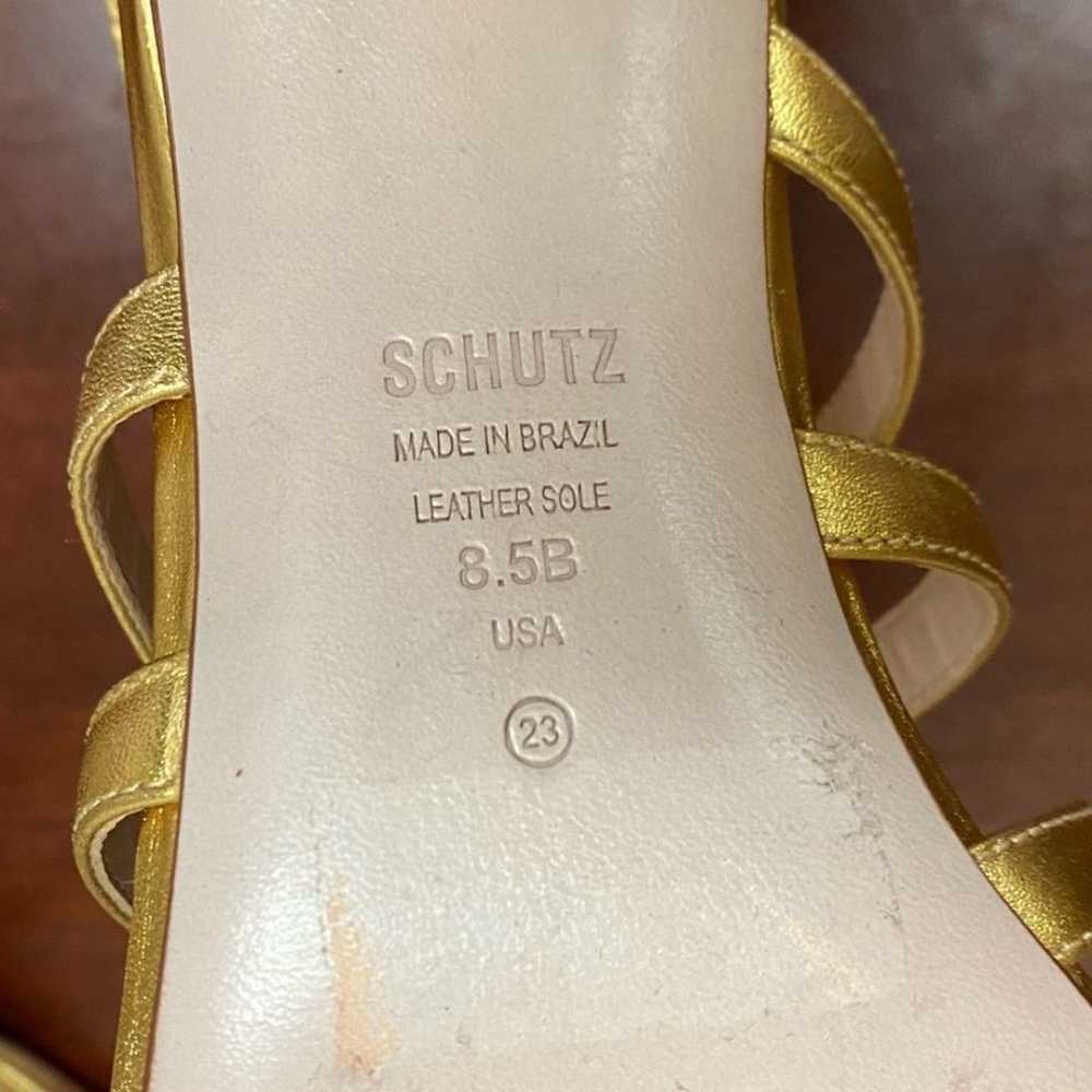 SCHUTZ Gold Strappy Ankle Tie Block Heel Sandals … - image 8