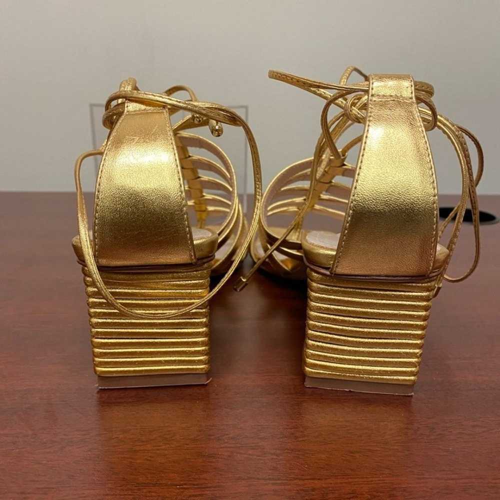 SCHUTZ Gold Strappy Ankle Tie Block Heel Sandals … - image 9