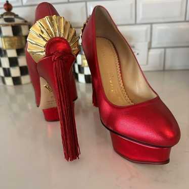 Charlotte Olympia red tassel heels