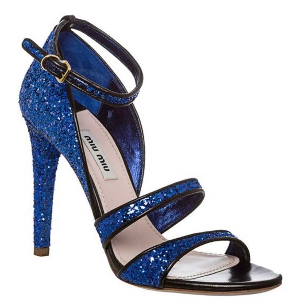 Miu Miu Blue Glitter Sequin Ankle Sandal Heels Si… - image 1