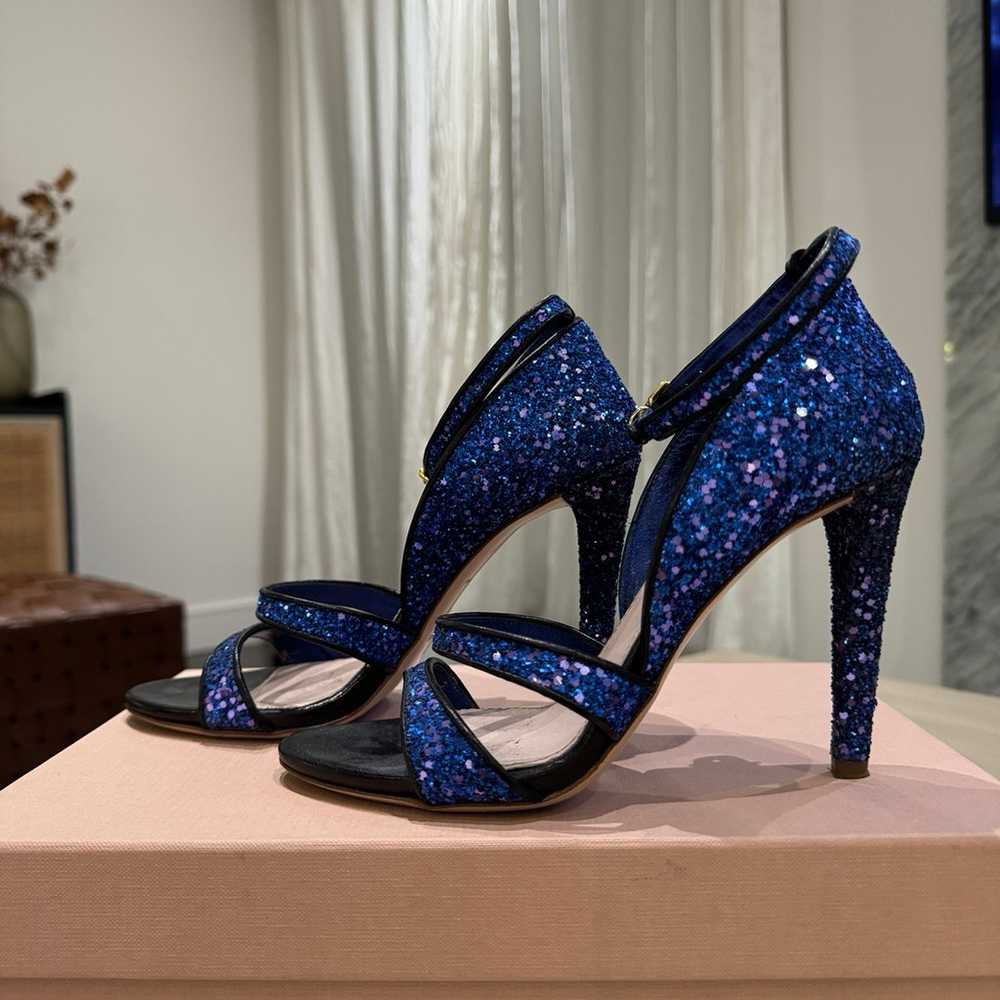 Miu Miu Blue Glitter Sequin Ankle Sandal Heels Si… - image 2