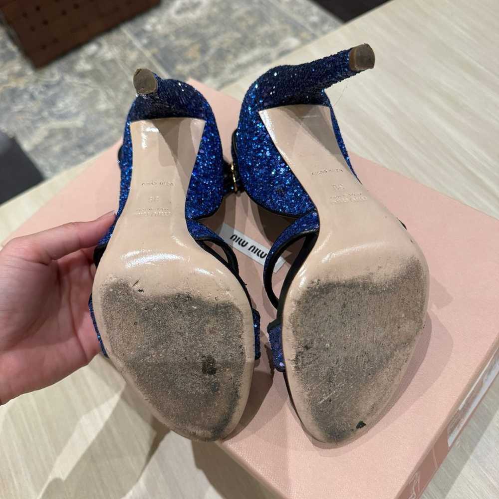 Miu Miu Blue Glitter Sequin Ankle Sandal Heels Si… - image 5