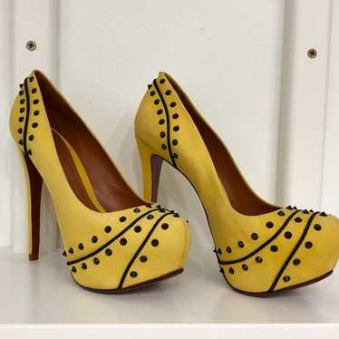 Schutz Yellow Studded Suede Pumps