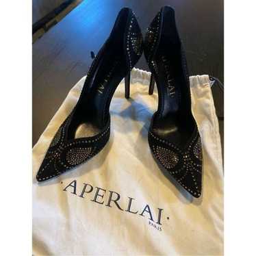 Aperlai Paris Womens Gold Sequenced Cut Out Heels 