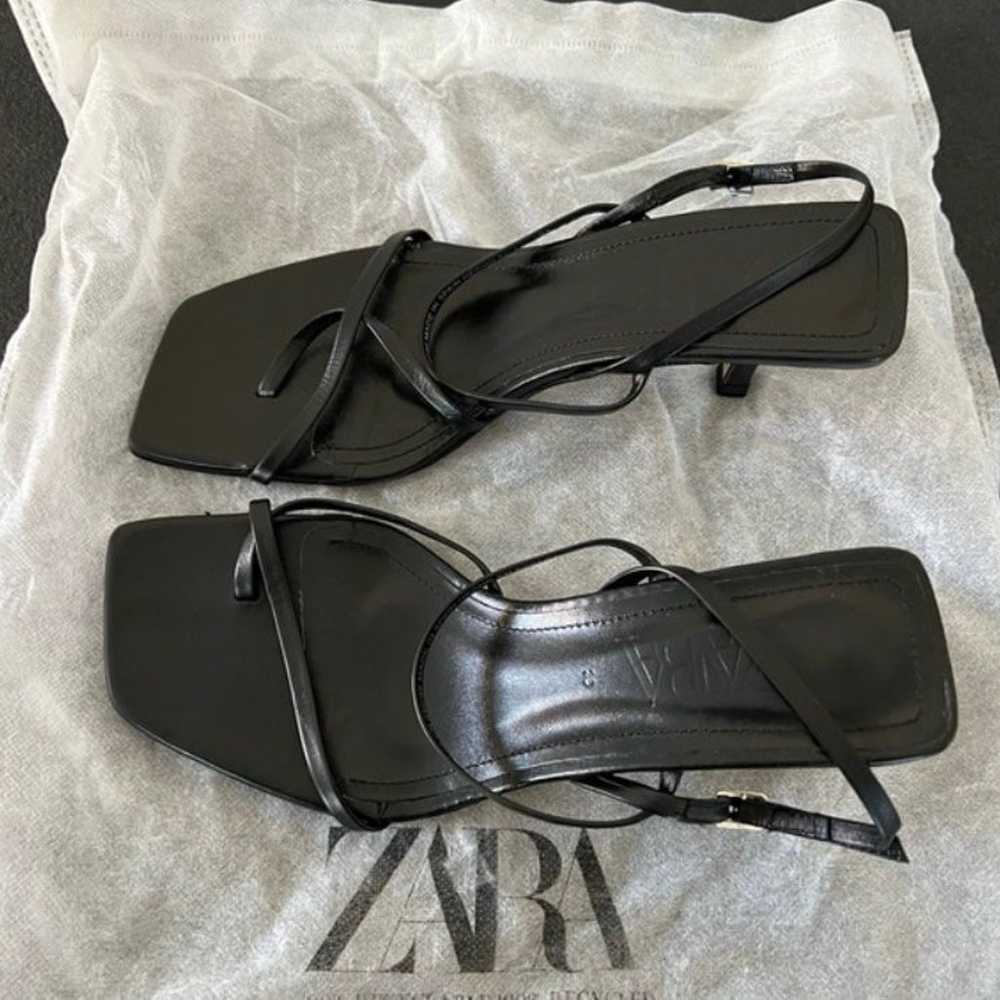 Zara Strappy Square Mid-heel Leather Sandals Size… - image 3