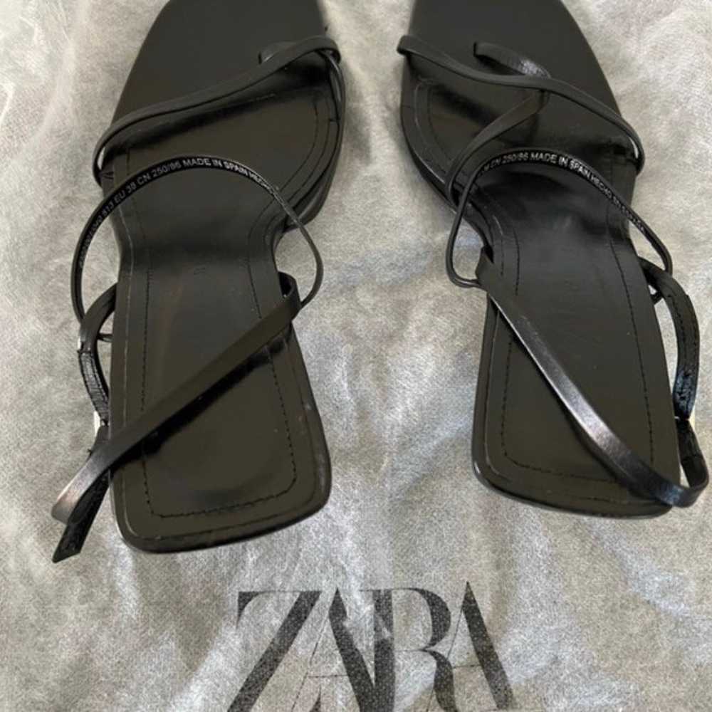 Zara Strappy Square Mid-heel Leather Sandals Size… - image 4