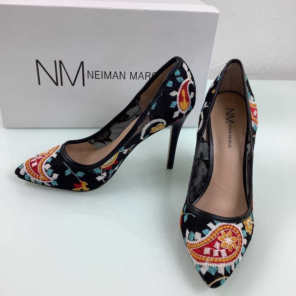 Neiman Marcus Prestige Embroidered Mesh Stiletto … - image 11