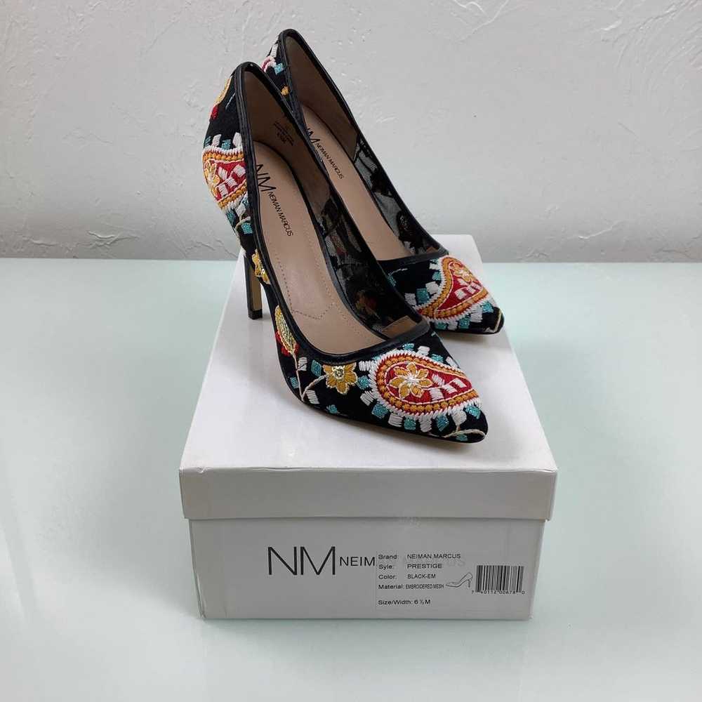Neiman Marcus Prestige Embroidered Mesh Stiletto … - image 1