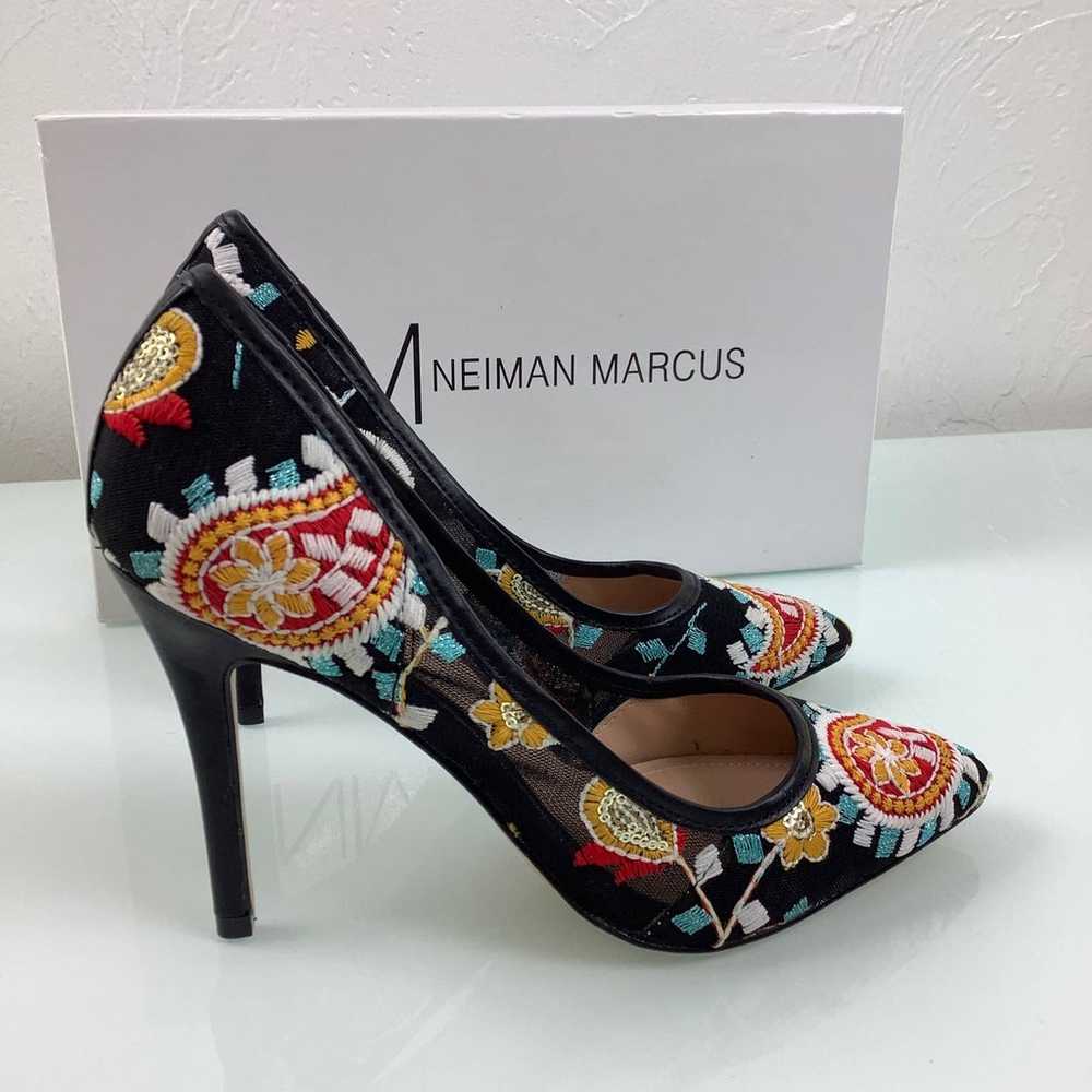 Neiman Marcus Prestige Embroidered Mesh Stiletto … - image 5