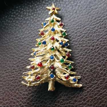 Vintage Vintage colorful stone Christmas tree bro… - image 1