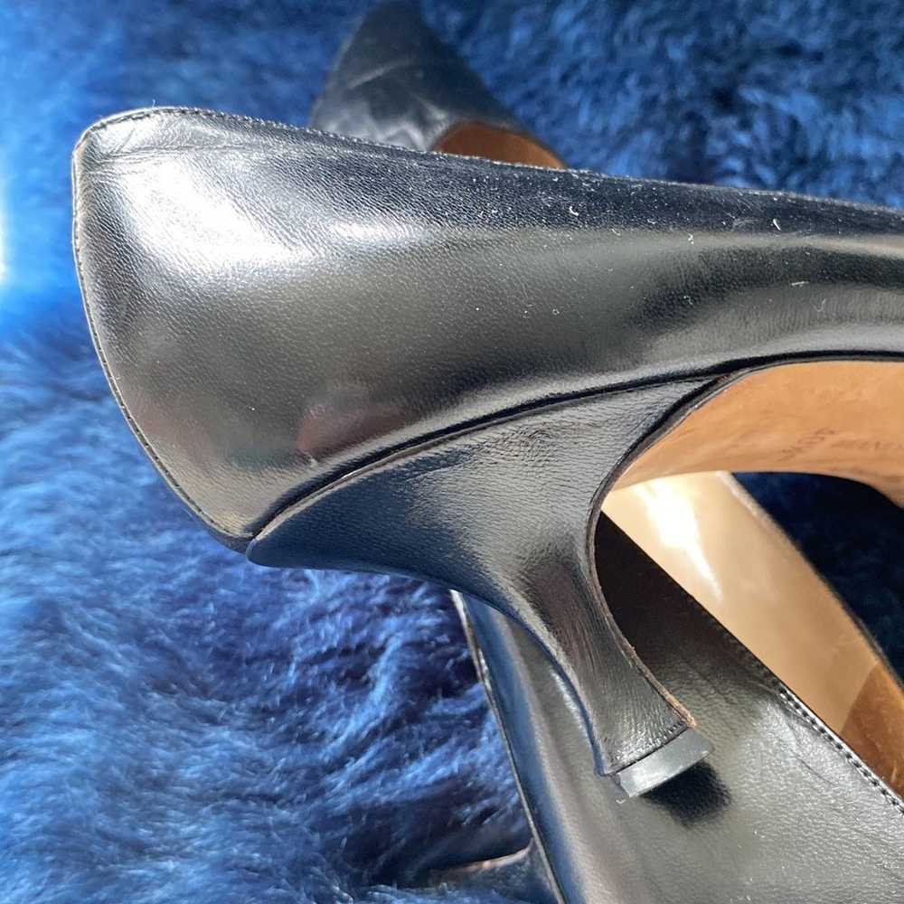 Manolo Blahnik Black Leather Kitten Heels | size … - image 2