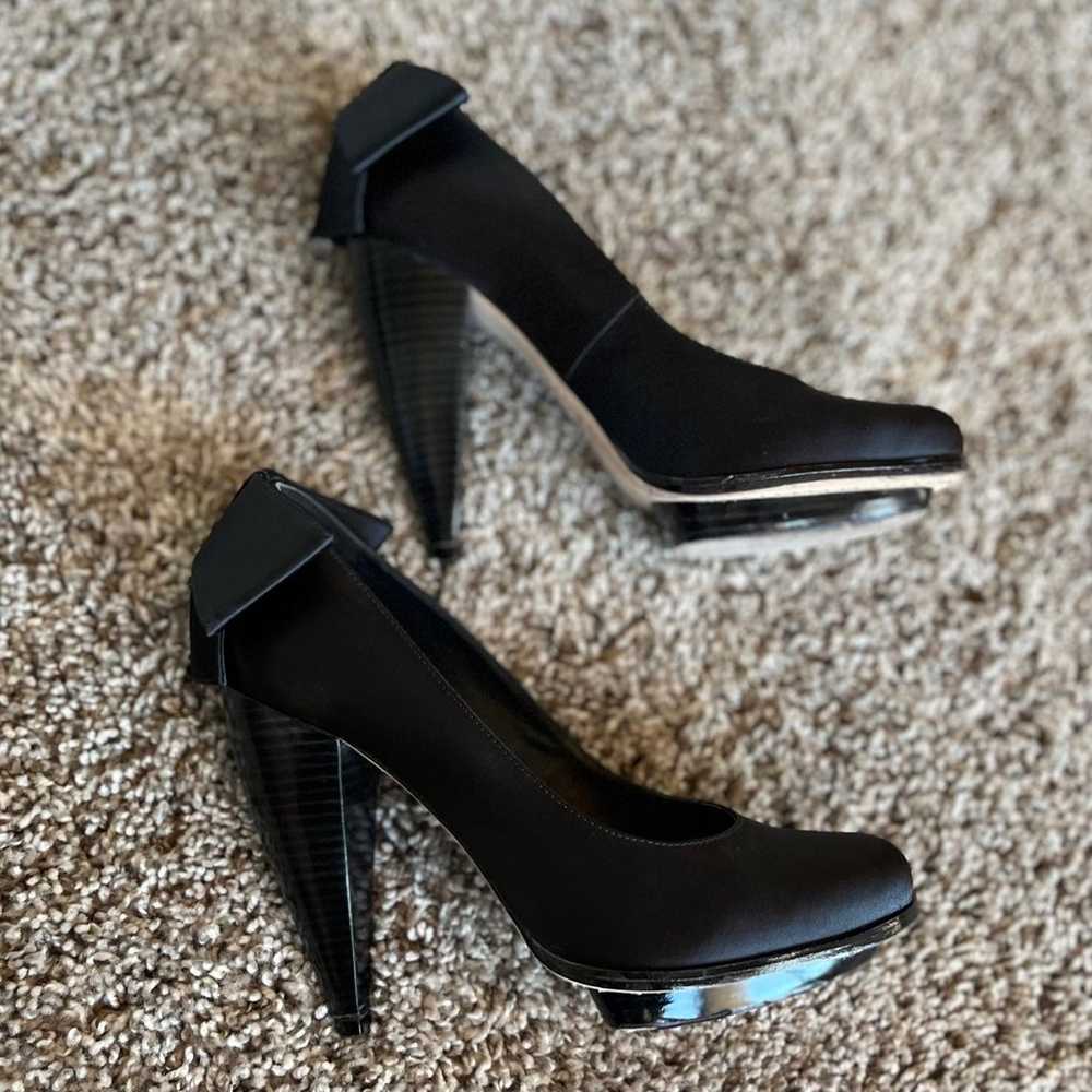 Alice + Olivia Black Satin Cone Heels with Ankle … - image 7