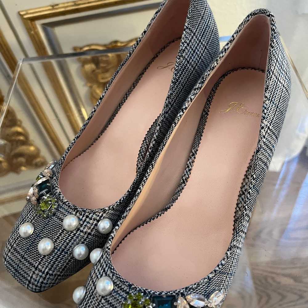 J. Crew Block- Heel Pumps In Embellished Plaid Bl… - image 8