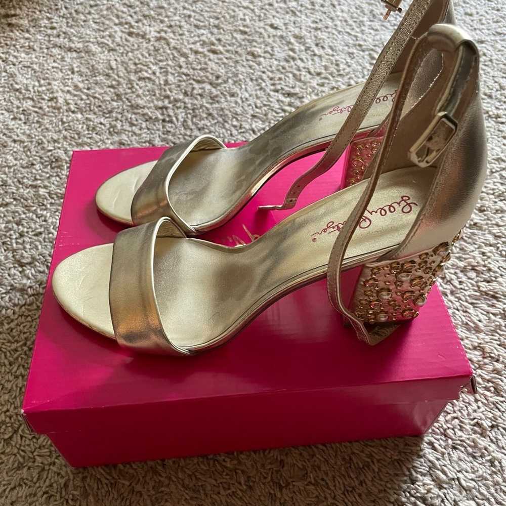 Lilly Pulitzer Lynn Embellished Gold Heel - image 1