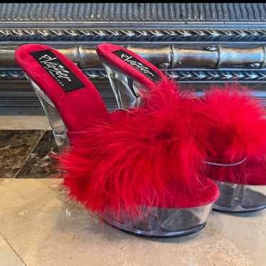 Vintage Red Fluffy Pleasers Size 9