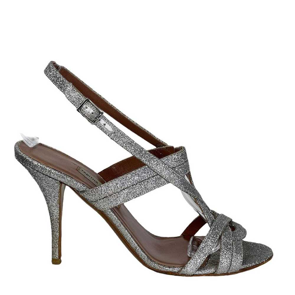 Tabitha Simmons Glitter Metallic Silver Stiletto … - image 1