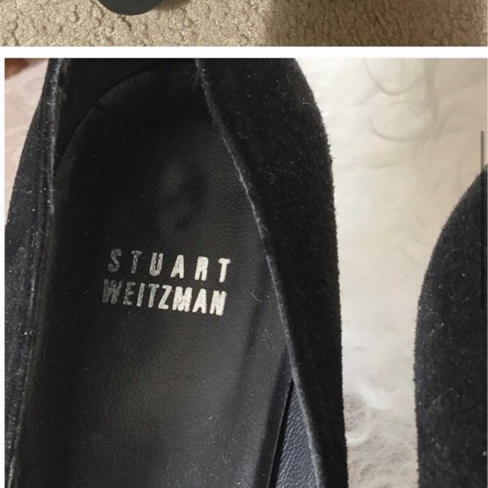 Stuart Weitzman black suede heels pump with fur p… - image 3