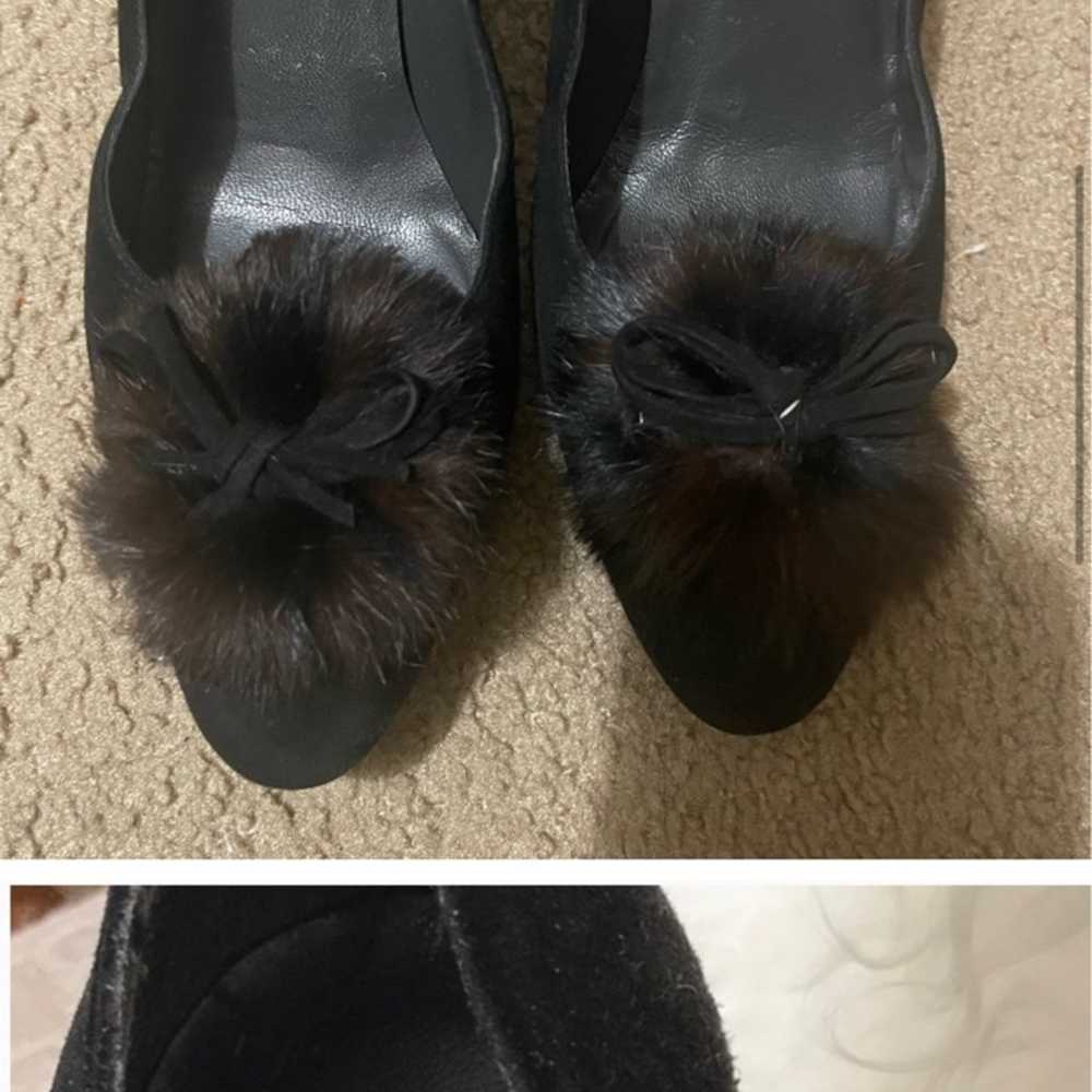 Stuart Weitzman black suede heels pump with fur p… - image 4