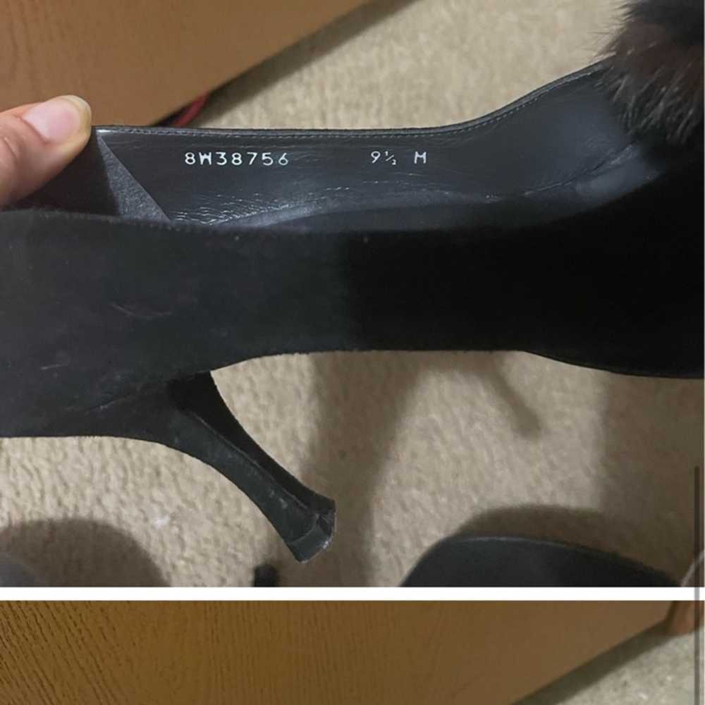 Stuart Weitzman black suede heels pump with fur p… - image 6
