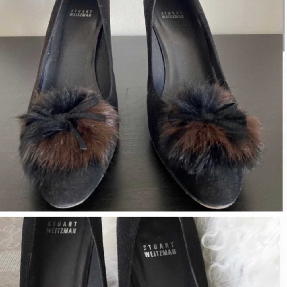 Stuart Weitzman black suede heels pump with fur p… - image 8