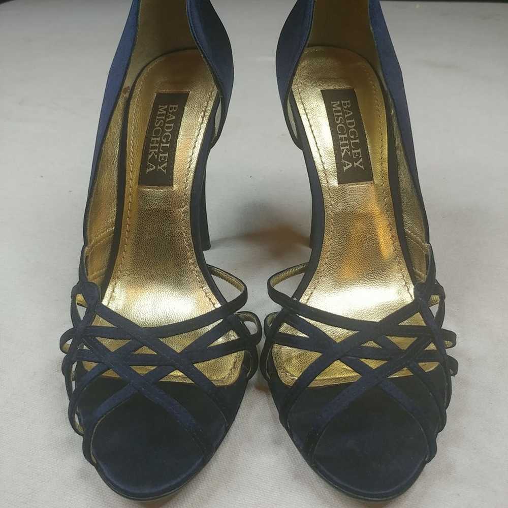 Badgley Mischka Navy Blue Satin/Kid Sued - image 2