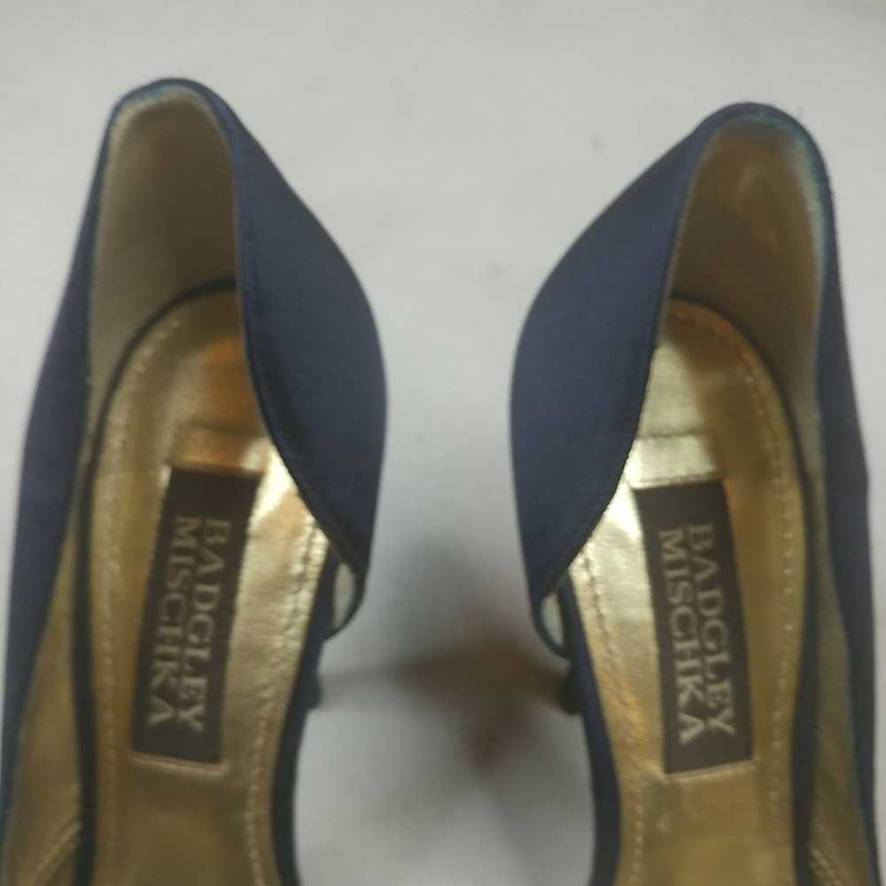 Badgley Mischka Navy Blue Satin/Kid Sued - image 4