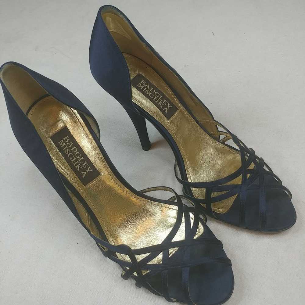 Badgley Mischka Navy Blue Satin/Kid Sued - image 5