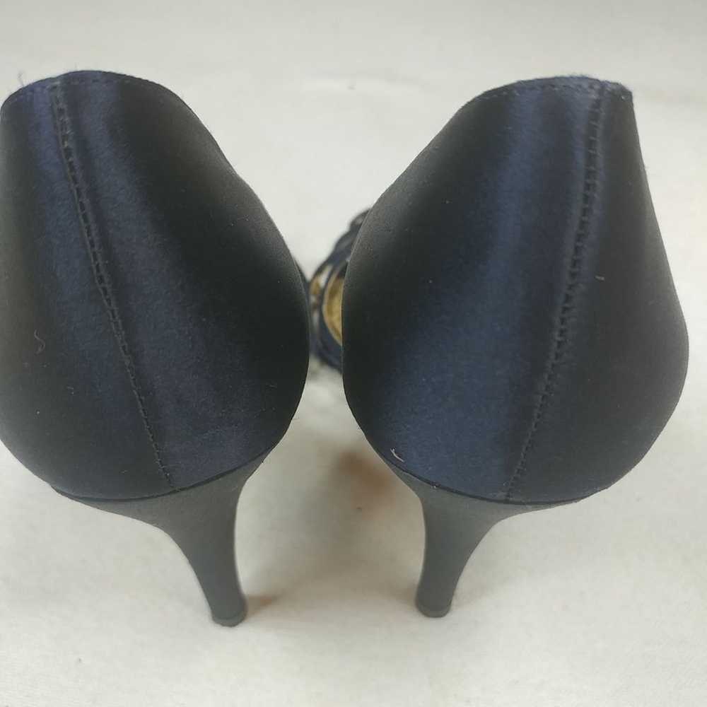 Badgley Mischka Navy Blue Satin/Kid Sued - image 6