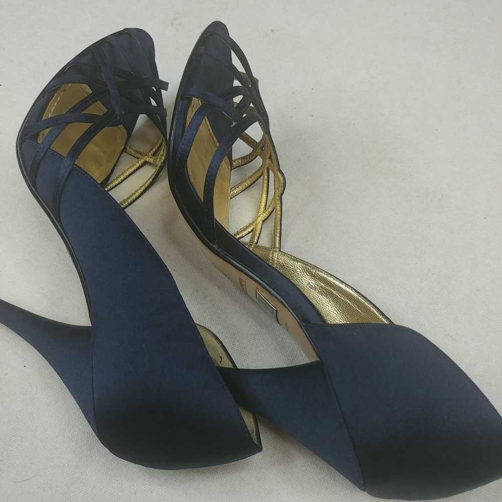 Badgley Mischka Navy Blue Satin/Kid Sued - image 7