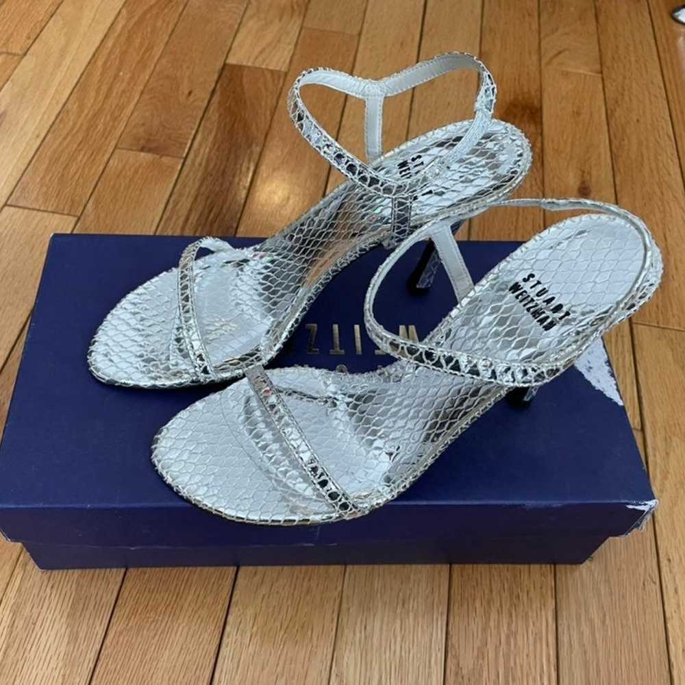 Stuart Weitzman Silver Serpent Heels Sz6 - image 2