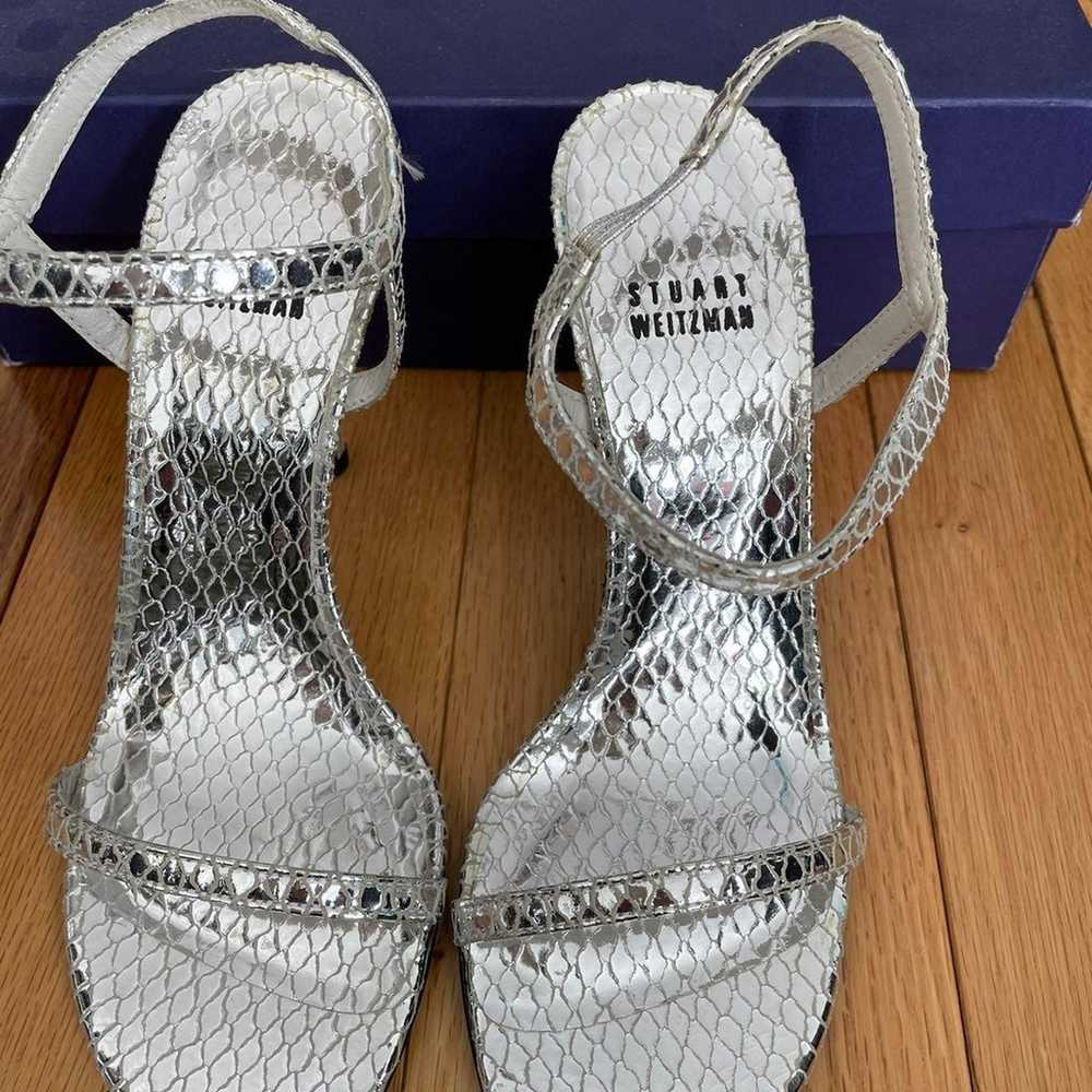 Stuart Weitzman Silver Serpent Heels Sz6 - image 5