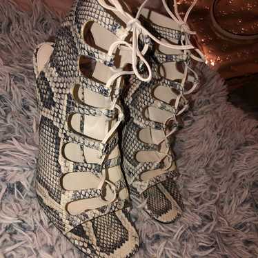 VIA SPIGA SNAKE PRINT LACE UP HEELS - image 1