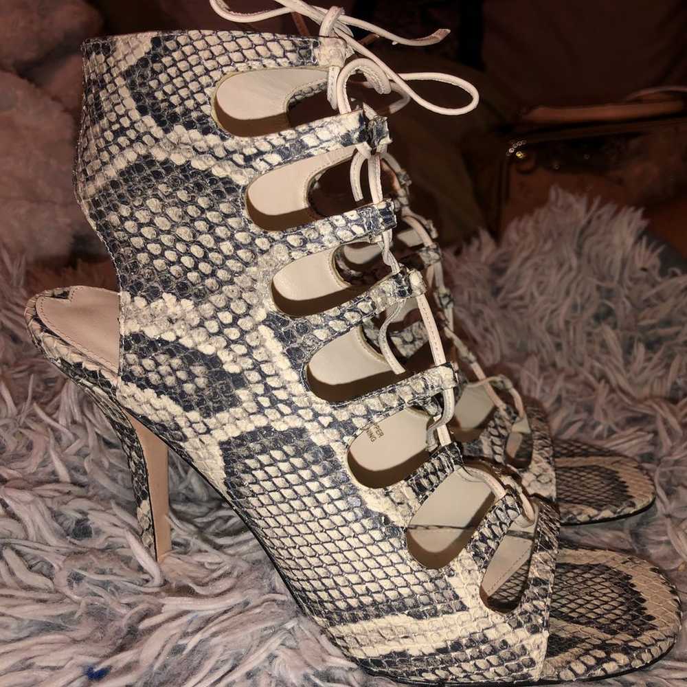 VIA SPIGA SNAKE PRINT LACE UP HEELS - image 3