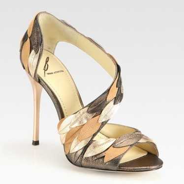 B Brian Atwood Lunetta Metallic Leather & Suede Le