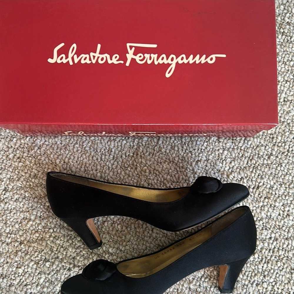 Salvatore Ferragamo black satin rose pumps - image 4