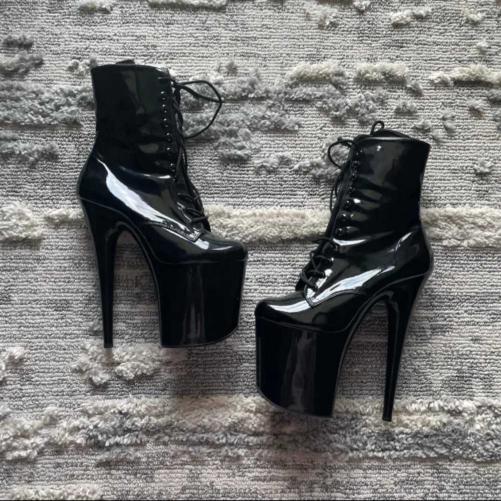 Shiny Black Pleaser Boots - Size 10 - image 1