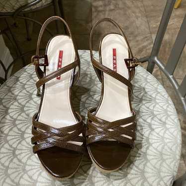 Prada Linea Rossa Brown Strappy Platform Sandals