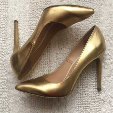 Bespoke golden leather high heel pumps, custom ma… - image 1