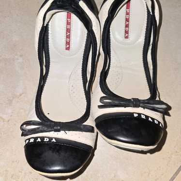 Prada Ballerinas Vintage Flats Size 35.5 Bow Blac… - image 1