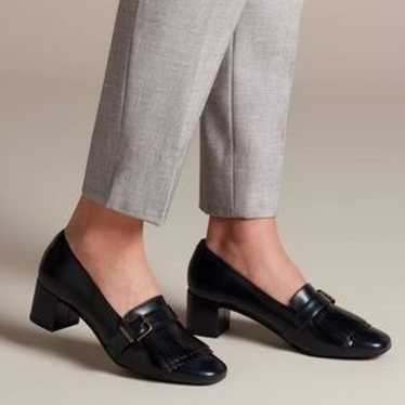 Clark’s Black Tealia Maye Buckle Heel Loafers - image 1
